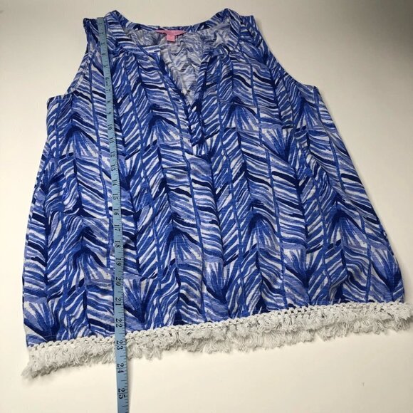 Lilly PULITZER Kipper Lapis Periwinkle Blue Fern Beachy Boho Chic Fringe Tank - Picture 12 of 13